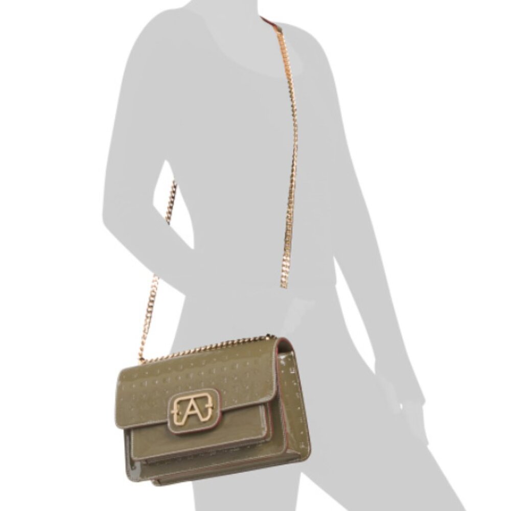 new Arcadia GIANNA Patent Leather Flap Over Crossbody Bag 254 13MT7